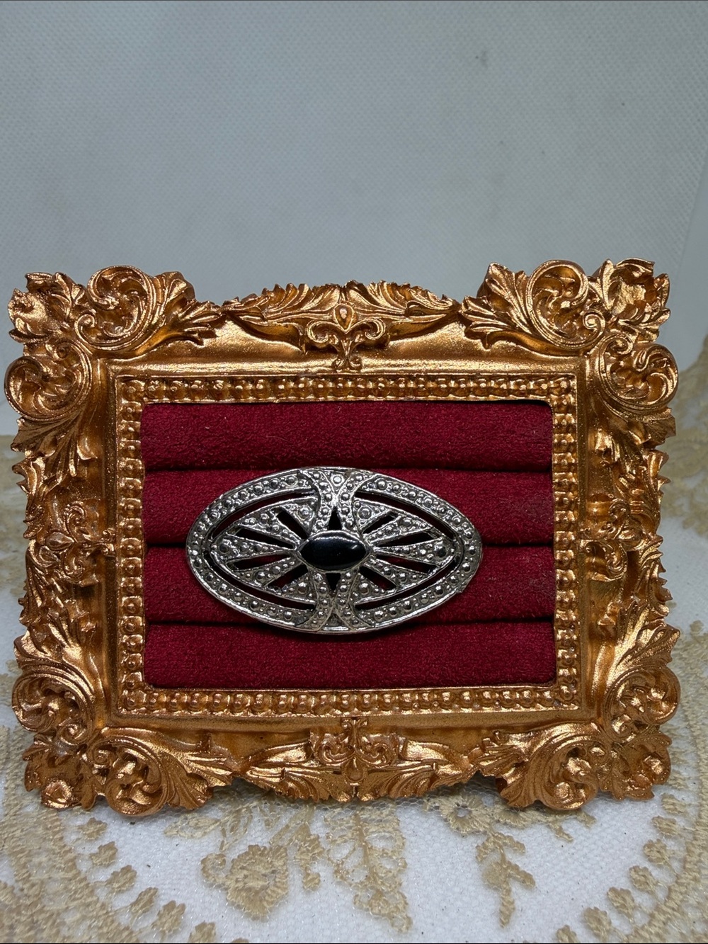 Vintage Silver Tone Black Enamel Brooch – Art Deco Revival Estate Jewelry